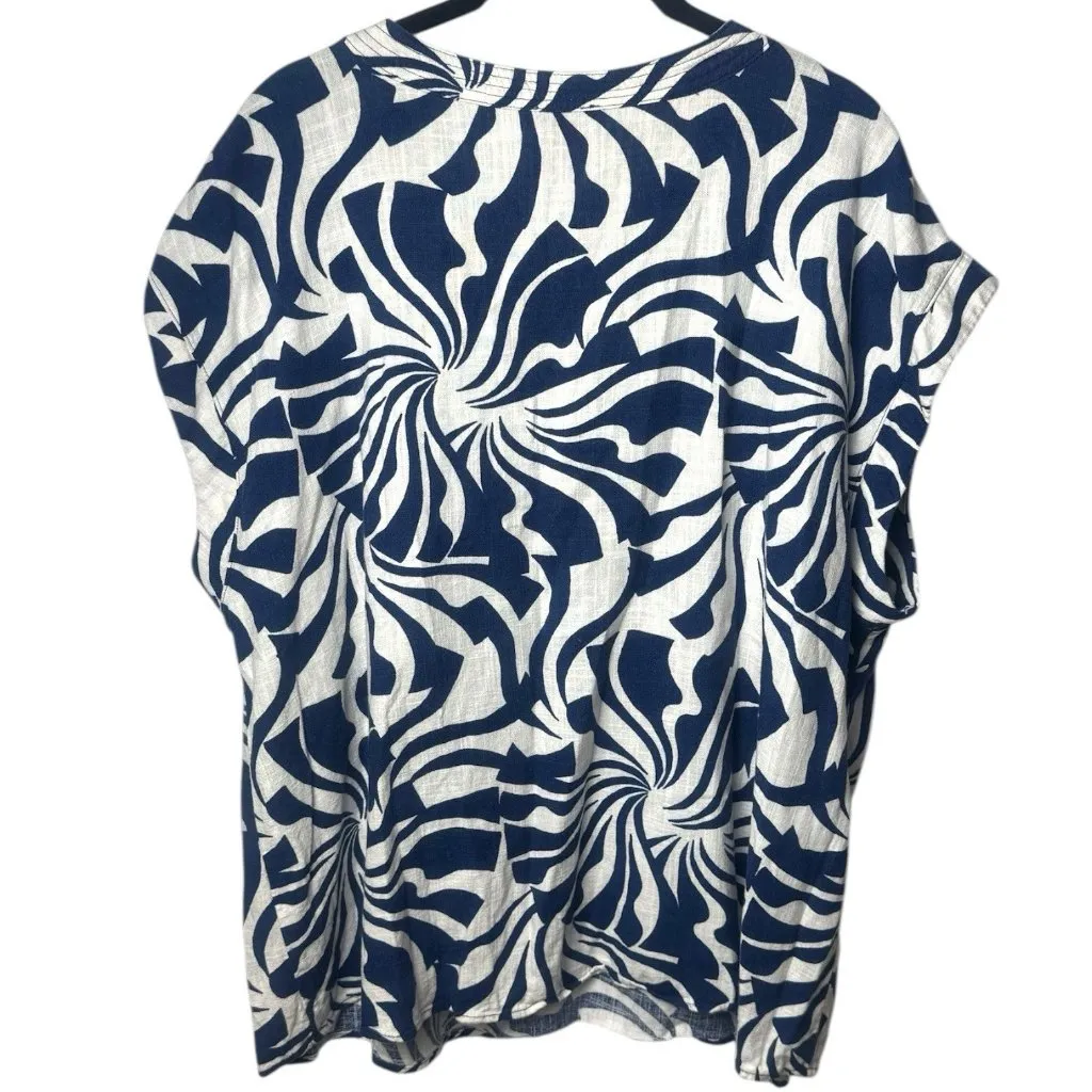 Vinca Camuto Linen Blend Cap Sleeve Split Neck Blouse Coastal Resort Vacation 1X - Image 5