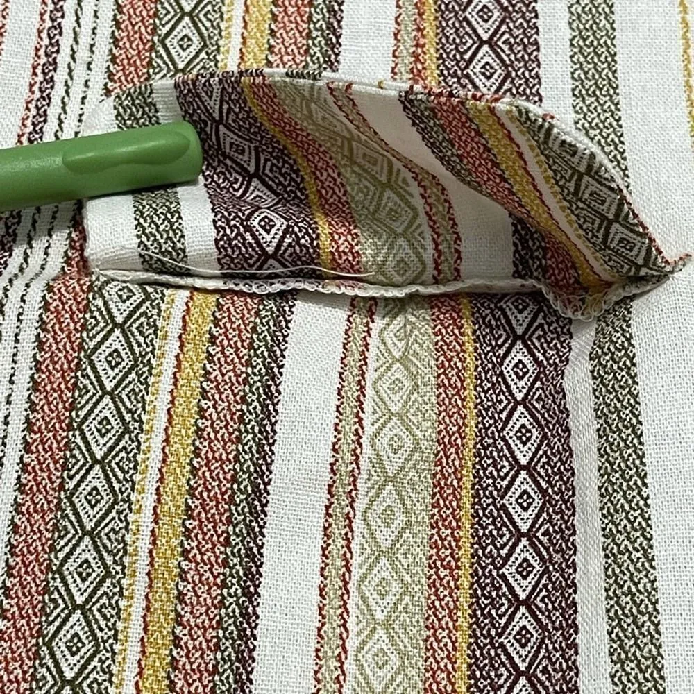 Soho Apparel Striped Linen One Button Ruched Sleeve Blazer White Orange Medium - Image 10