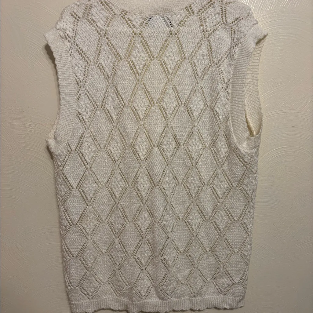 🧶 Vintage Amana Woolen Mill White Knit Button Front Sweater Vest | Size L Size L - Image 9