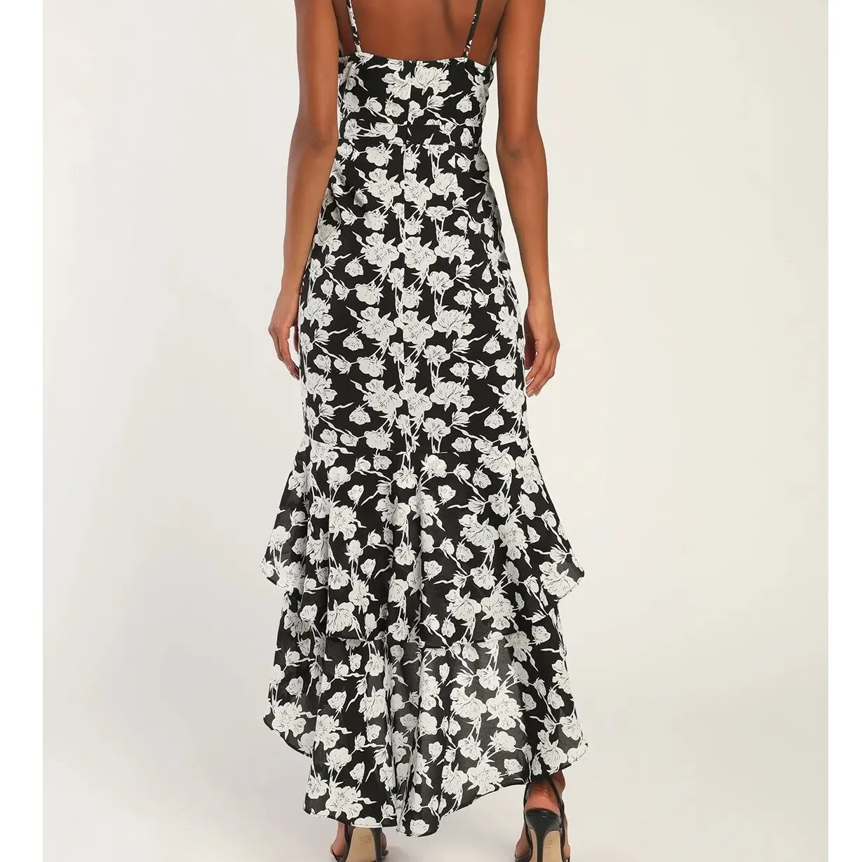 LULUS‎ Women's Darling Daylily White & Black Floral Print High-Low Maxi Dress XS - Image 11