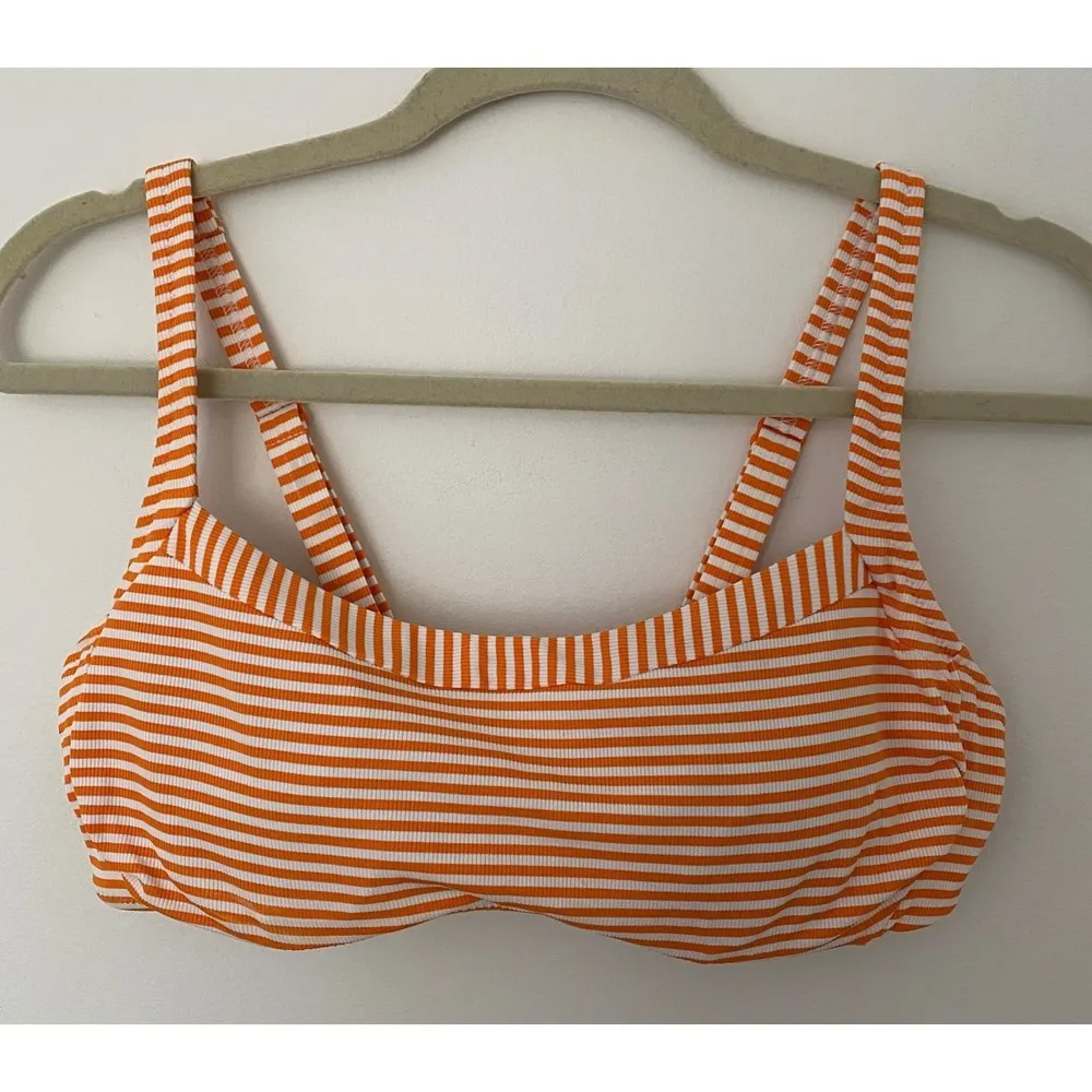 Athleta Rib Orange White Stripe Midrise Bikini Top Sz 36B/C - Image 2