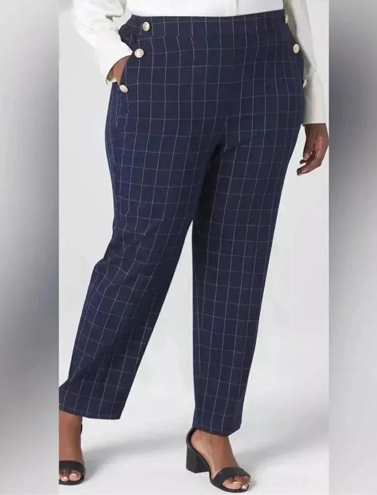 LANE BRYANT | Plus Perfect Drape Relaxed Ankle Pant Navy Windowpane Plaid | 26 - Image 2