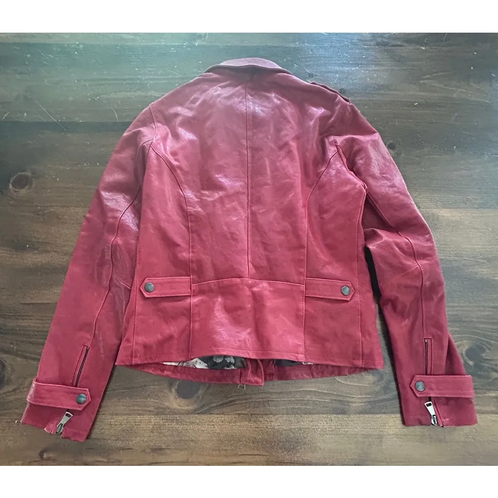 Vera Pelle Italian Genuine Red Leather Moto‎ Jacket Coat Women's Long Sleeve - Image 5