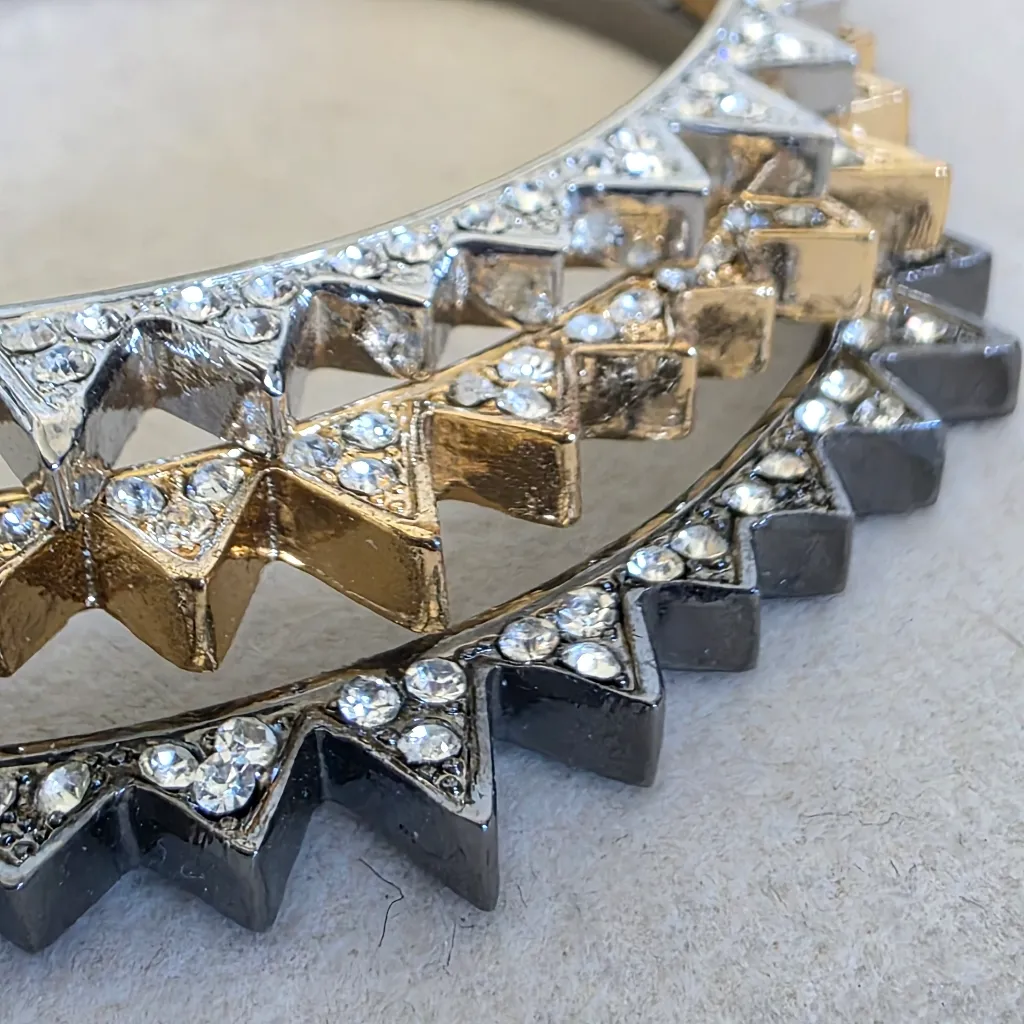 Set Of Three Bangle Bracelet Set Starburst with Rhinestone Gold Silver Grey - Image 4