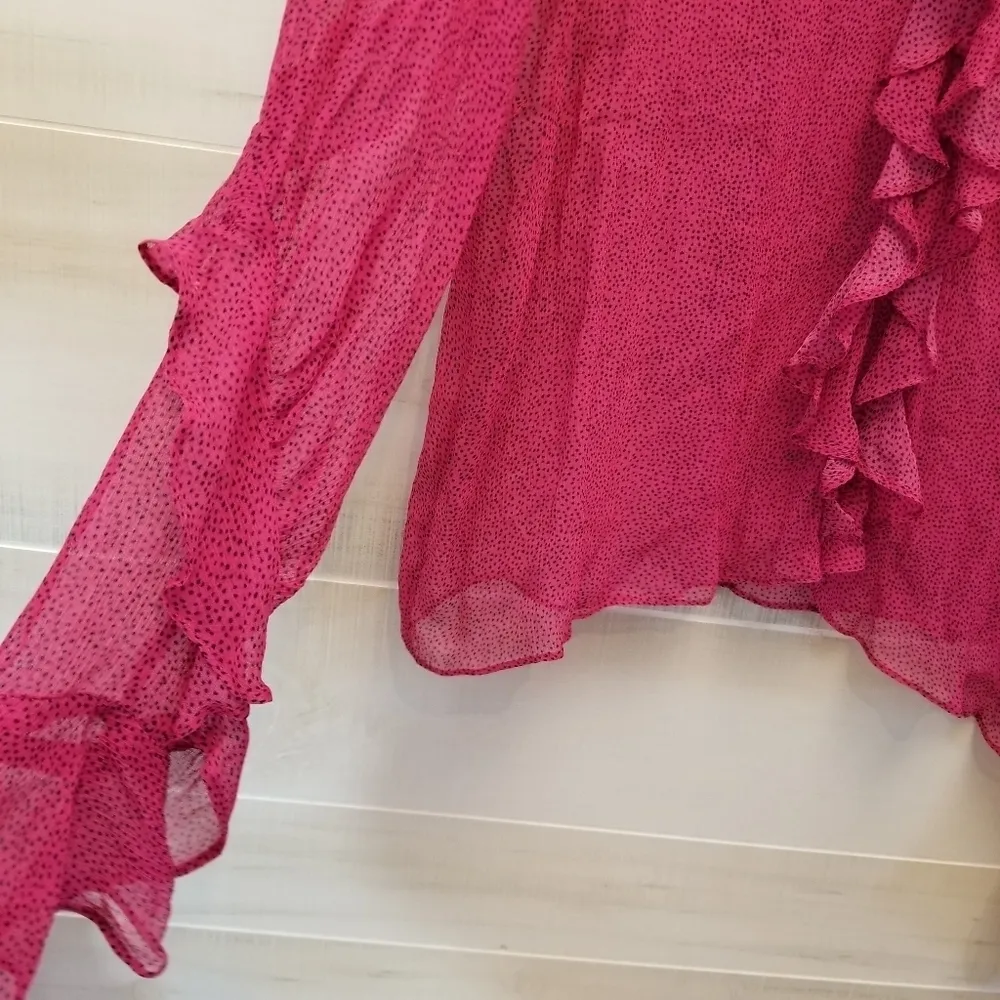 {8} Bec + Bridge Pink Party Shirt Ruffle Button Sheer - Image 6