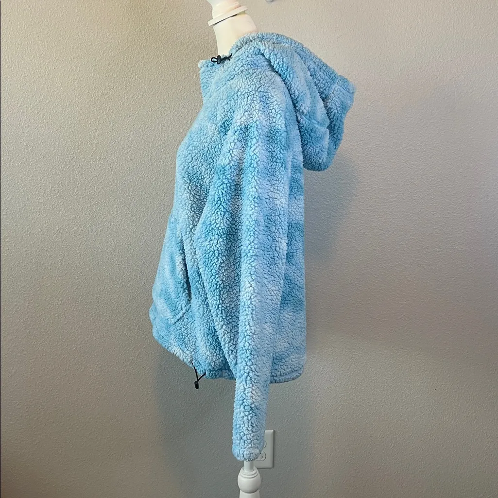 VS Pink Wide Funnel Neck Fleece Hoodie Blue/White Size Medium - Image 4
