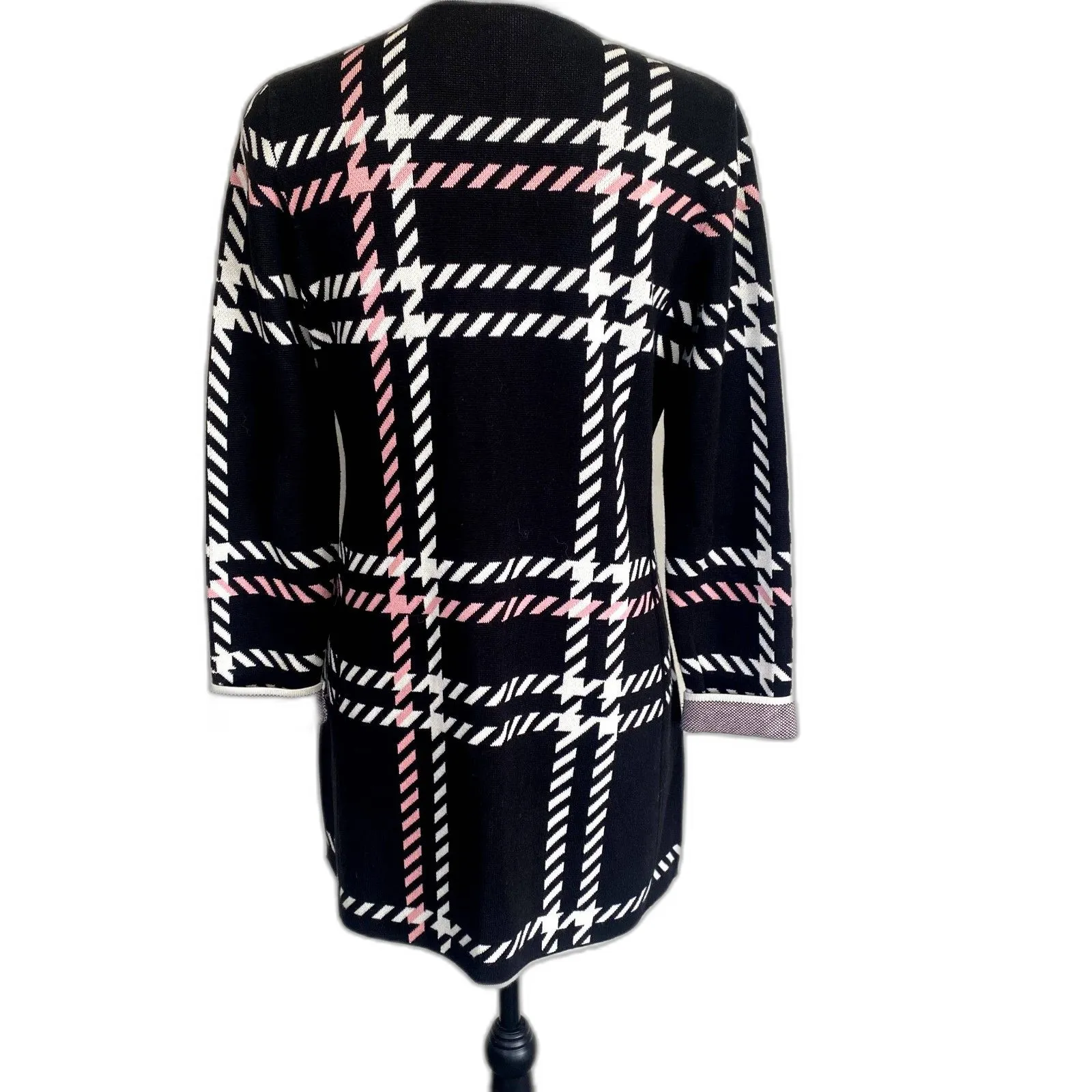 Talbots Black Houndstooth Plaid Coatigan Button Sweater Classic Size SP‎ - Image 4