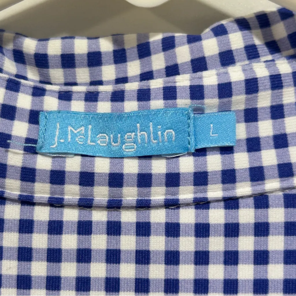 J McLaughlin Blue & White Gingham Sleeveless Button Down Shirt Tank Top Large - Image 3