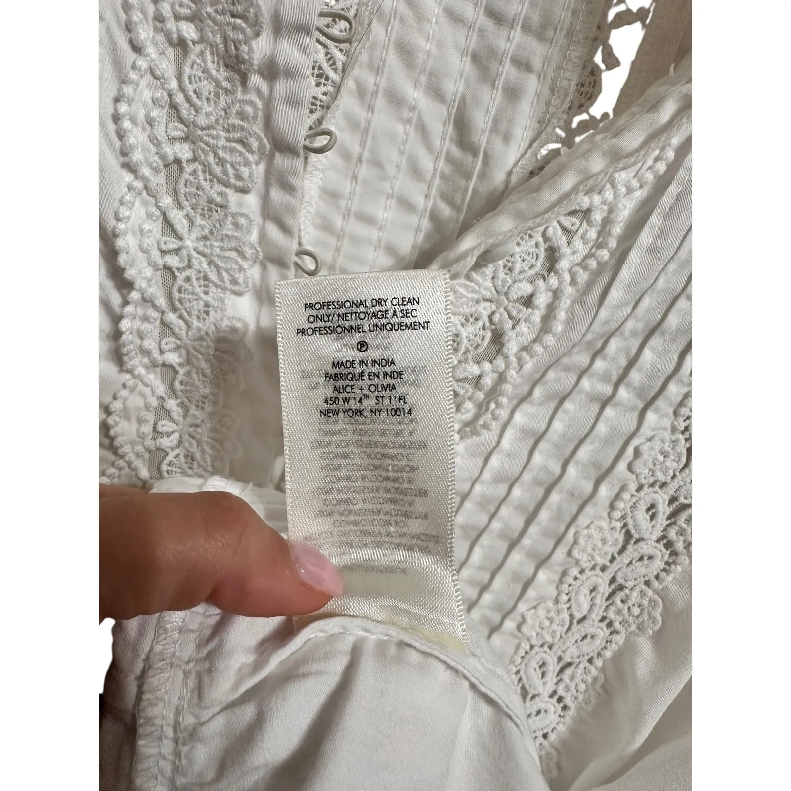 Alice + Olivia Mandarin collar‎ gathered tier off white mini dress size 8 lace - Image 7