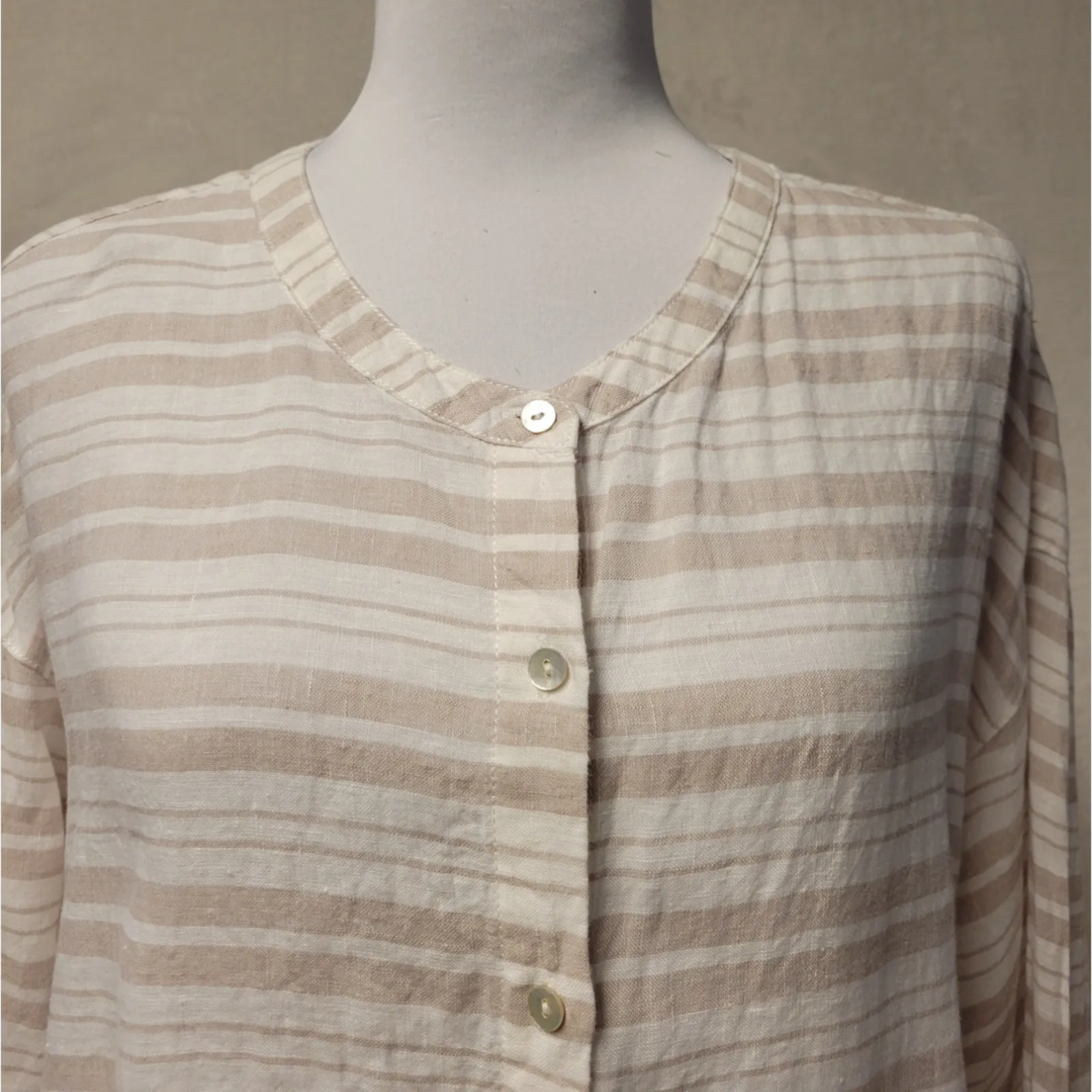 100% Linen Striped Button Up‎ Tunic Top Resort Coastal Euro Summer Cruise Size M - Image 2