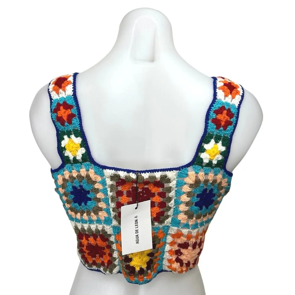 NEW Sunset The Journey Jasai Knit Granny Crochet Sleeveless Crop Top Sweater S - Image 2