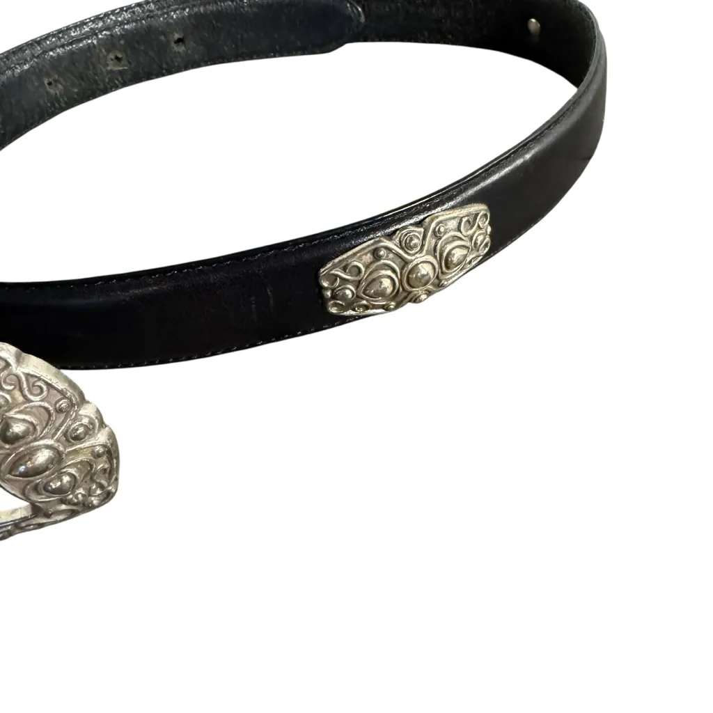 Fossil Black Leather Boho Belt Silver Concho Accents Medium - Image 3