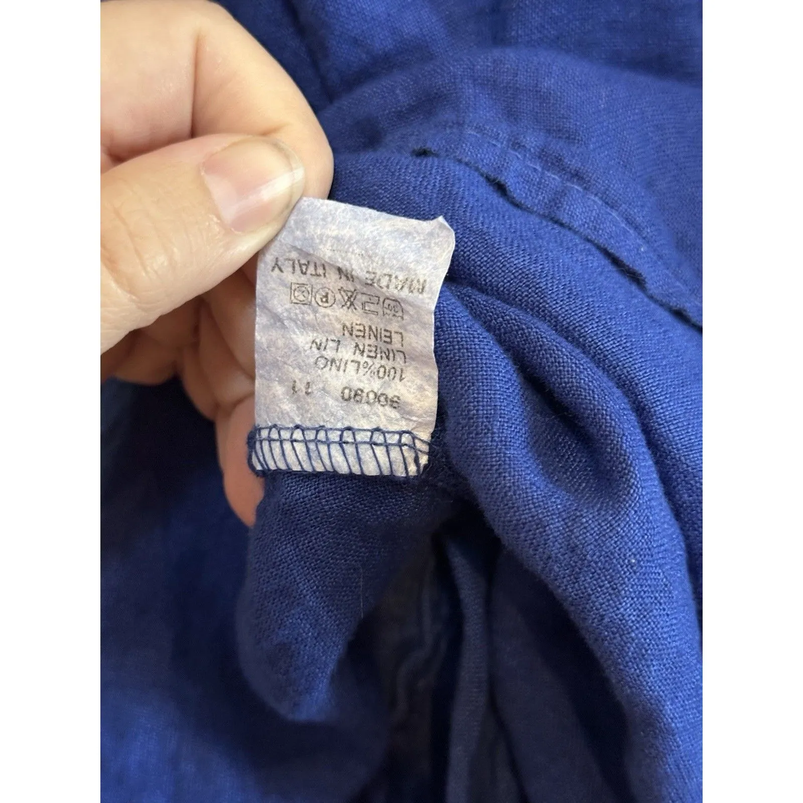 Puro Lino 100% Linen Made In Italy Lagenlook Oversized Blue Dress OS Pockets Size M - Image 4