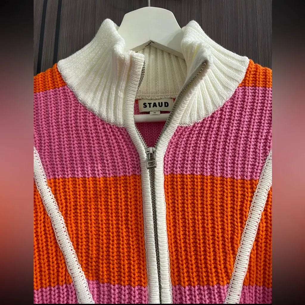 Staud Striped Mock Neck Sweater - Orange Knitwear XS
Colorful Striped - Image 8