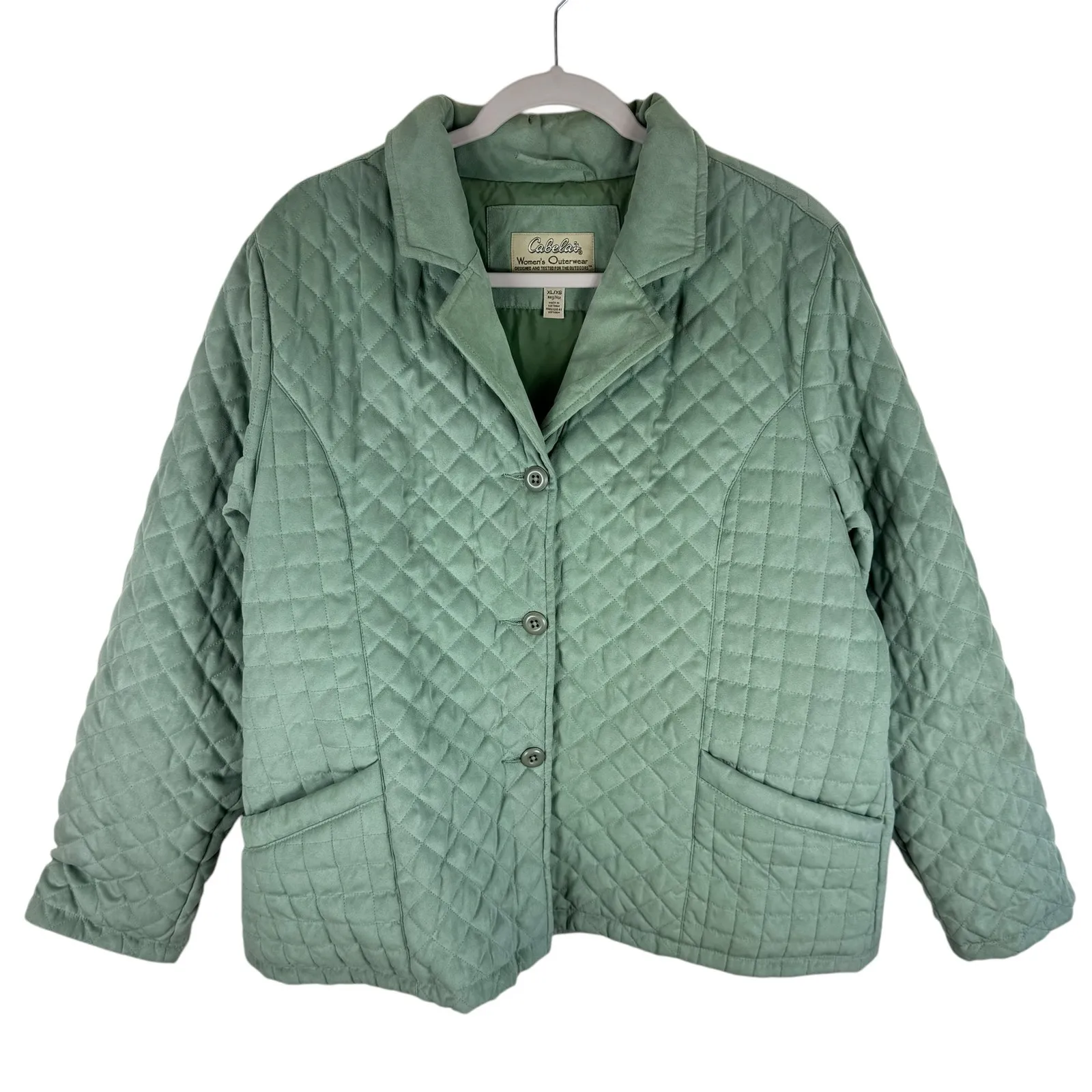 Cabela's  Green Collared Quilted Line Button Up Jacket Pockets Size XL - Image 2