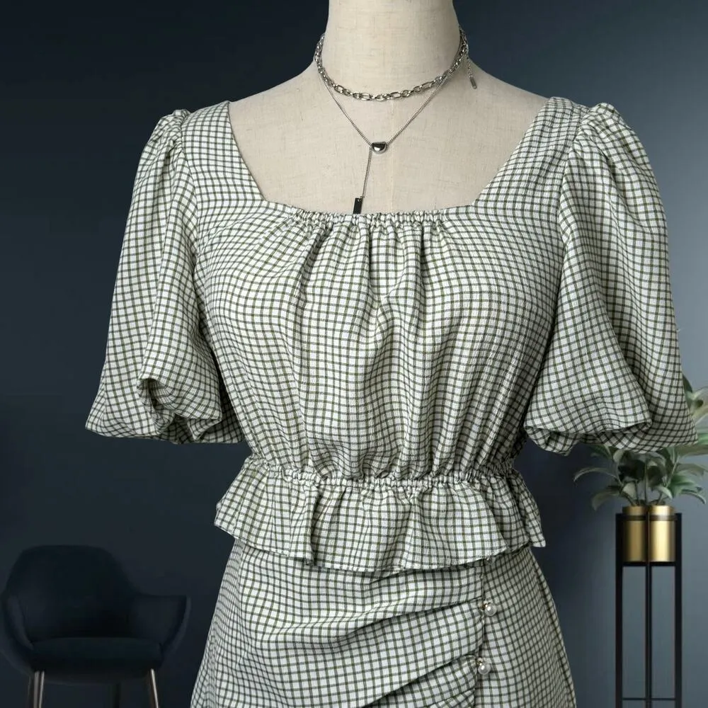 Women's J.ing Giselle Gingham Crop Top & Wrap Skort (Green S) - Image 3