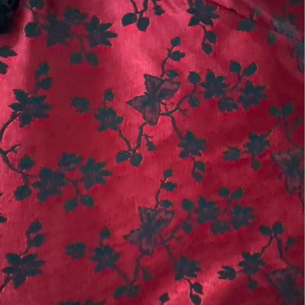 Jessica Howard Womens 8 Red & Black Embroidered Faux Wrap Top Floral & Butterfly - Image 2