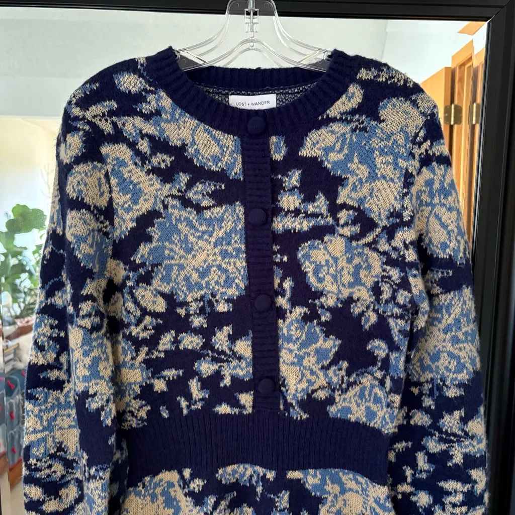 LOST + WANDER Blue Rosette Sweater Dress - Image 5