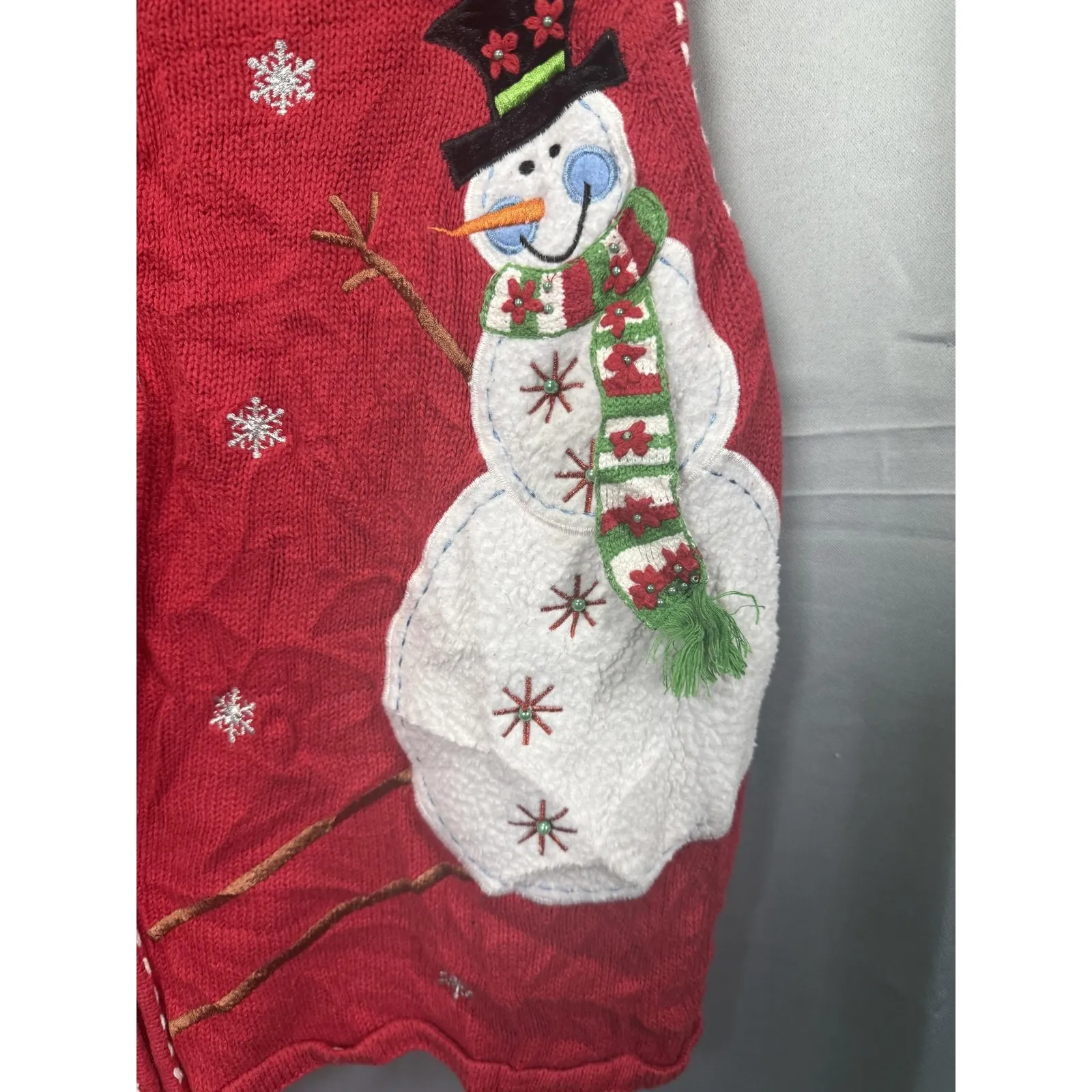 Crystal Kobe Sweater Vest Womens 1X Red Christmas Snowman Tree Holiday Ugly - Image 2