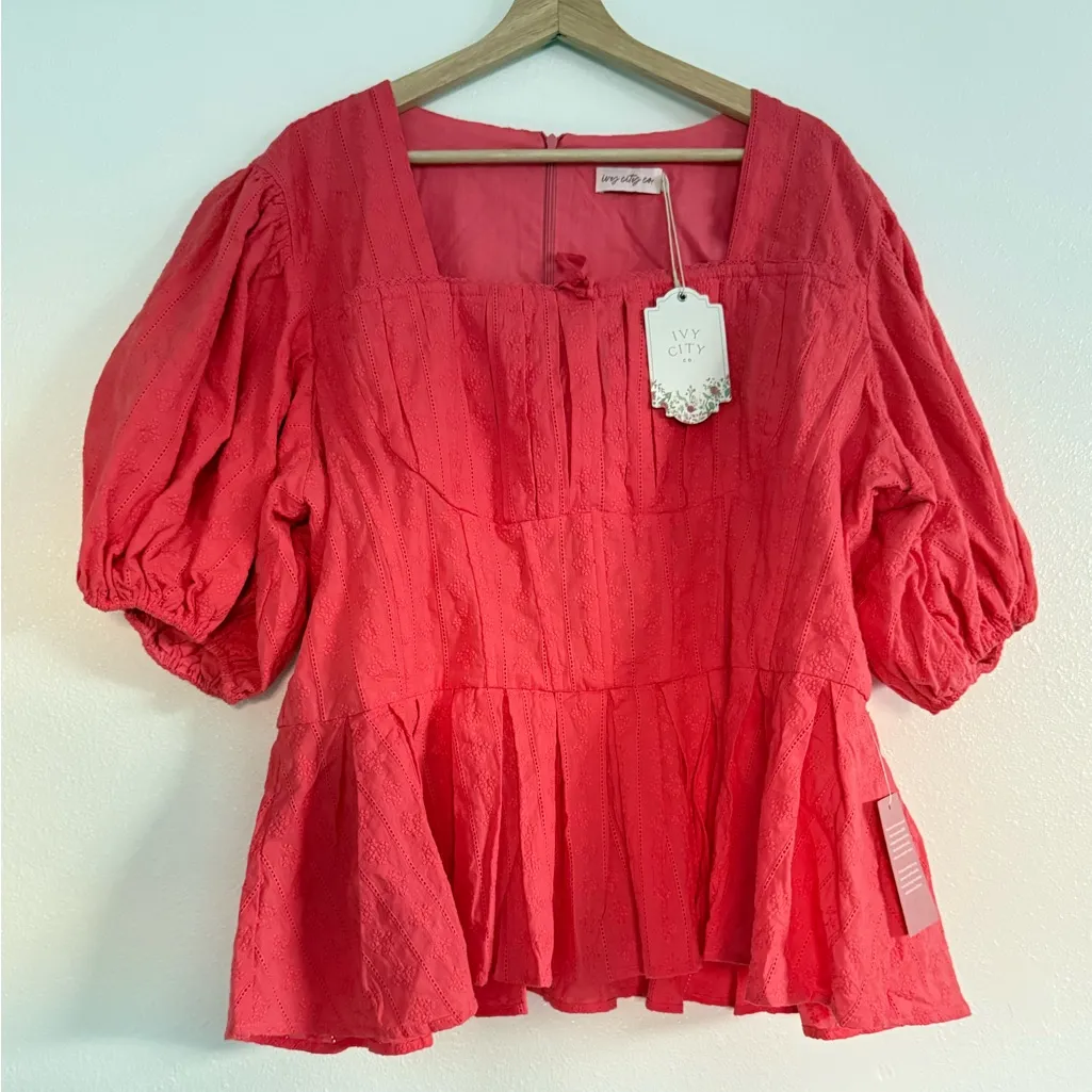 Ivy City Co Thea Coral Blouse top Peplum Hem PLUS SIZE 2X Pink - Image 2