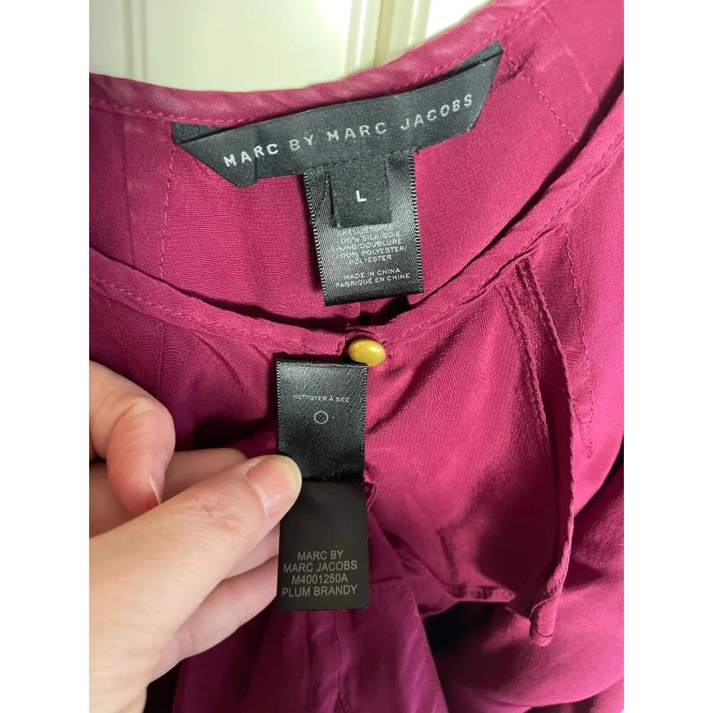 Marc By Marc Jacobs Womens Silk Blouse Sleeveless Ruffle plum brandy Size L - Image 7