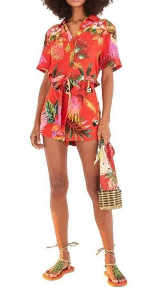 💕FARM RIO💕 Red Macaw Romper Small - Image 5