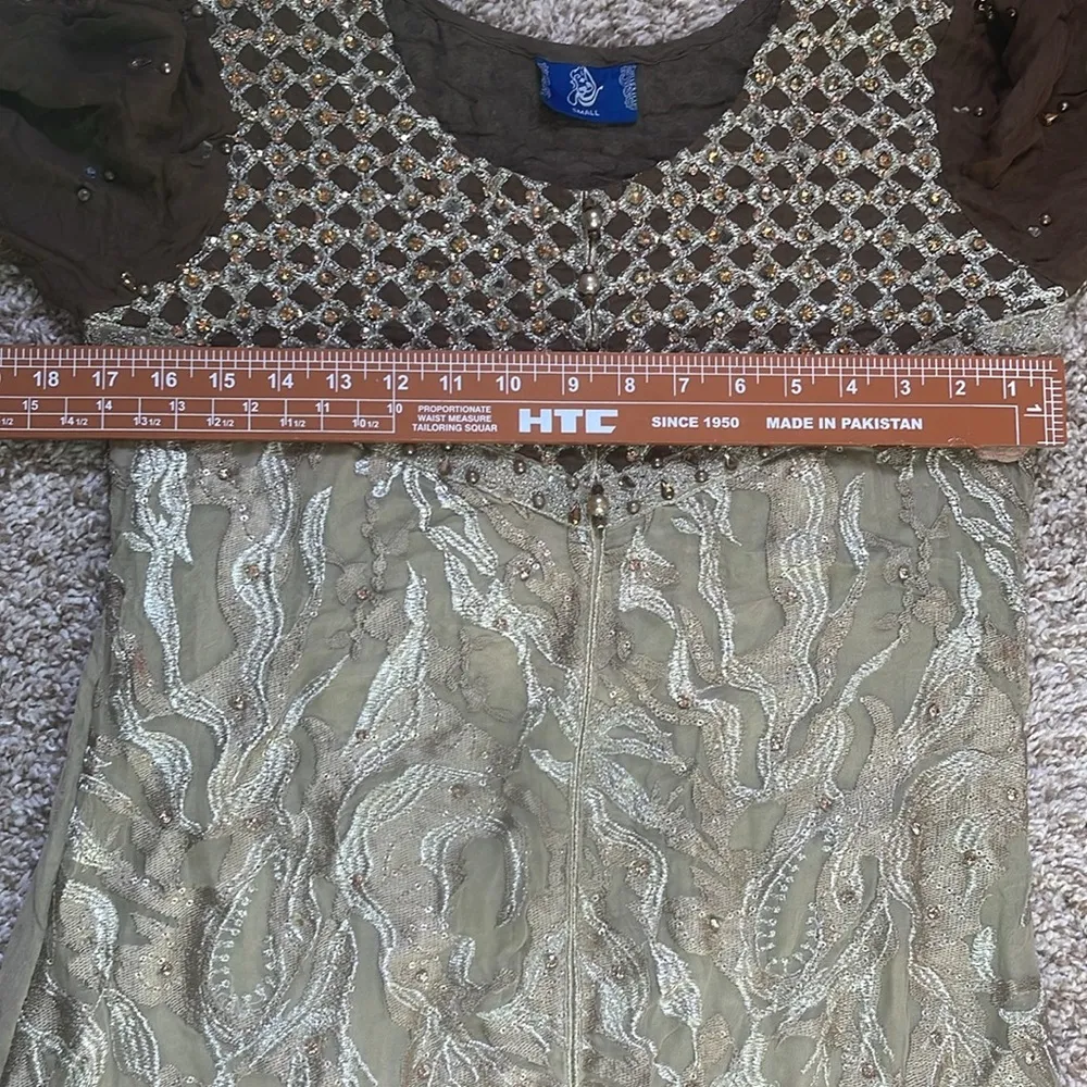 Pakistani Indian Desi Party Wear Maxi Dress (Flawed) Refer to pics Color Green - Image 12