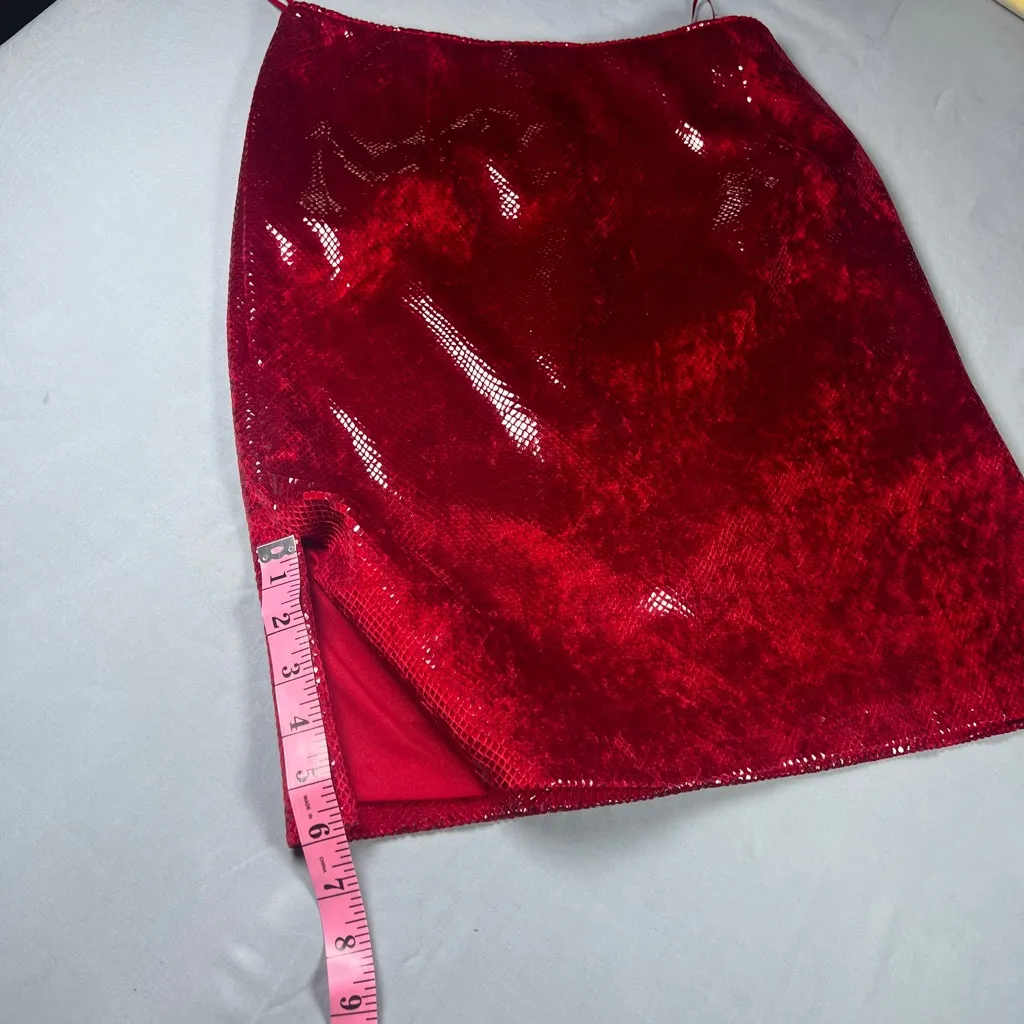 Janine Faux Leather Snakeskin Pencil Skirt midi . sizeM ordrA7 Red Size M - Image 9