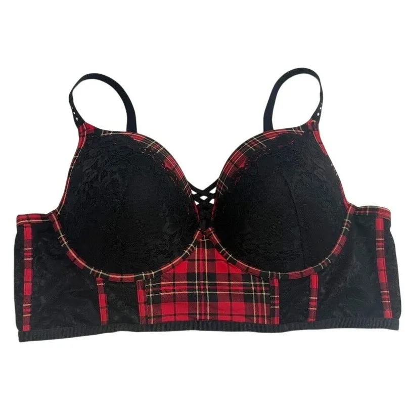 Torrid 44D XO Plunge lattice push up corset plaid check bra BC 2944 - Image 11