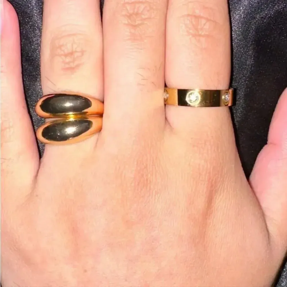 New Unisex 14k gold-plated stainless steel stone band ring,‎ Size 7 - Image 5