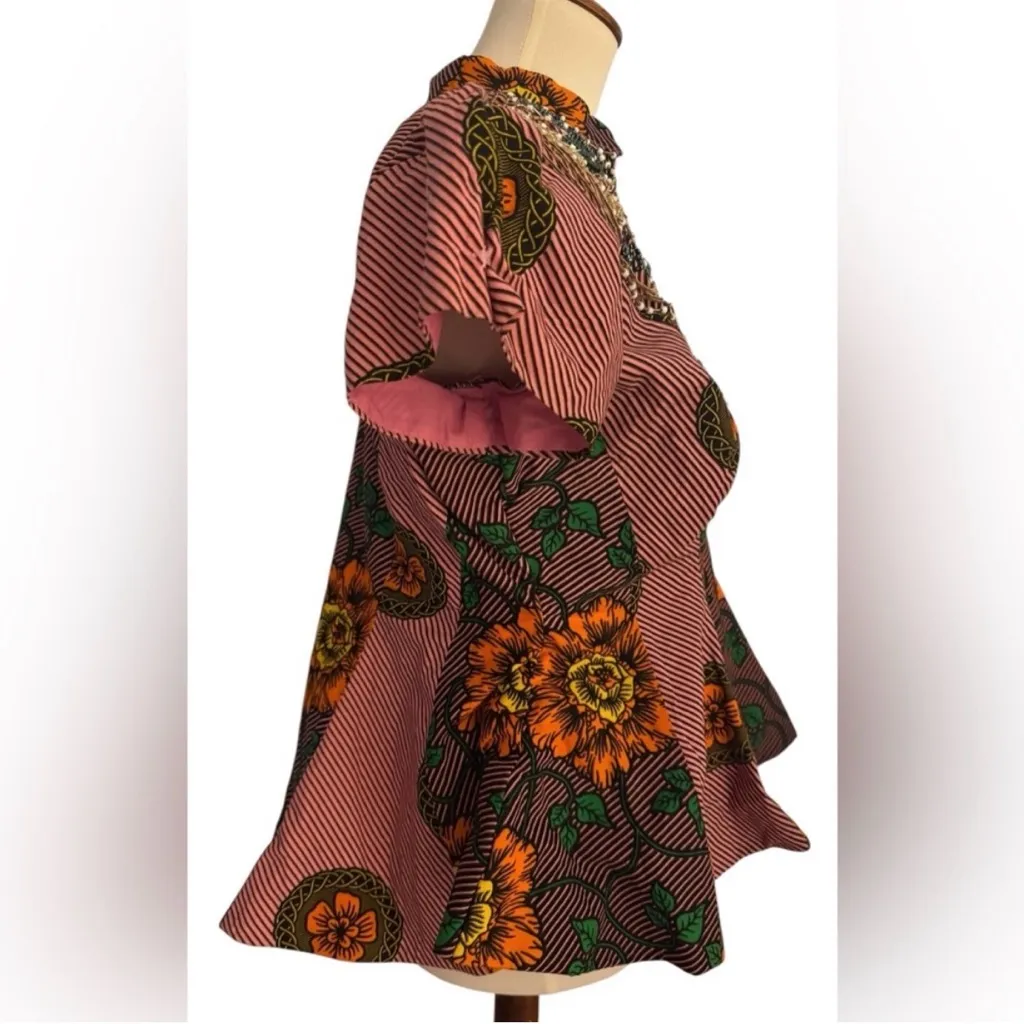 Ankara Short Sleeve Vibrant Multicolor Handmade Peplum Top size Large - Image 5