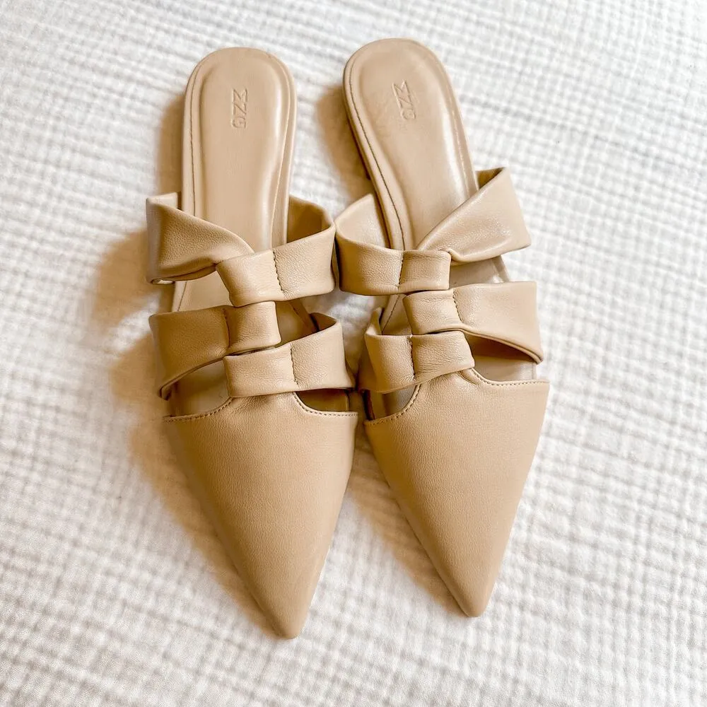 Mango MNG Leather Knotted Pointed Toe Flats Mules NEW 7.5 - Image 3