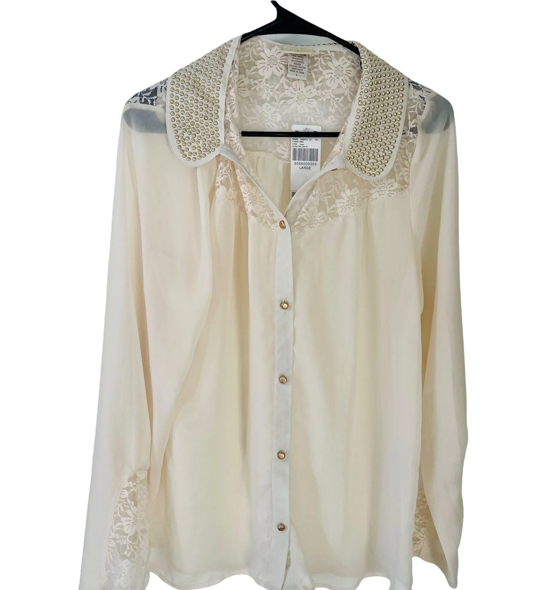 Sheer Cream Button Front Lace Shirt NWT - Image 7