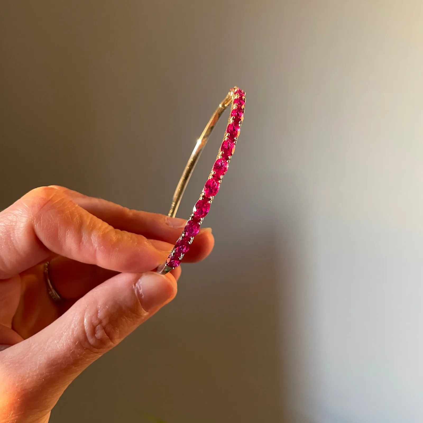 Sparkling Tennis Bracelet Pink Gemstones Gold Tone Bangle Womens Fashion Jewelry - Image 6