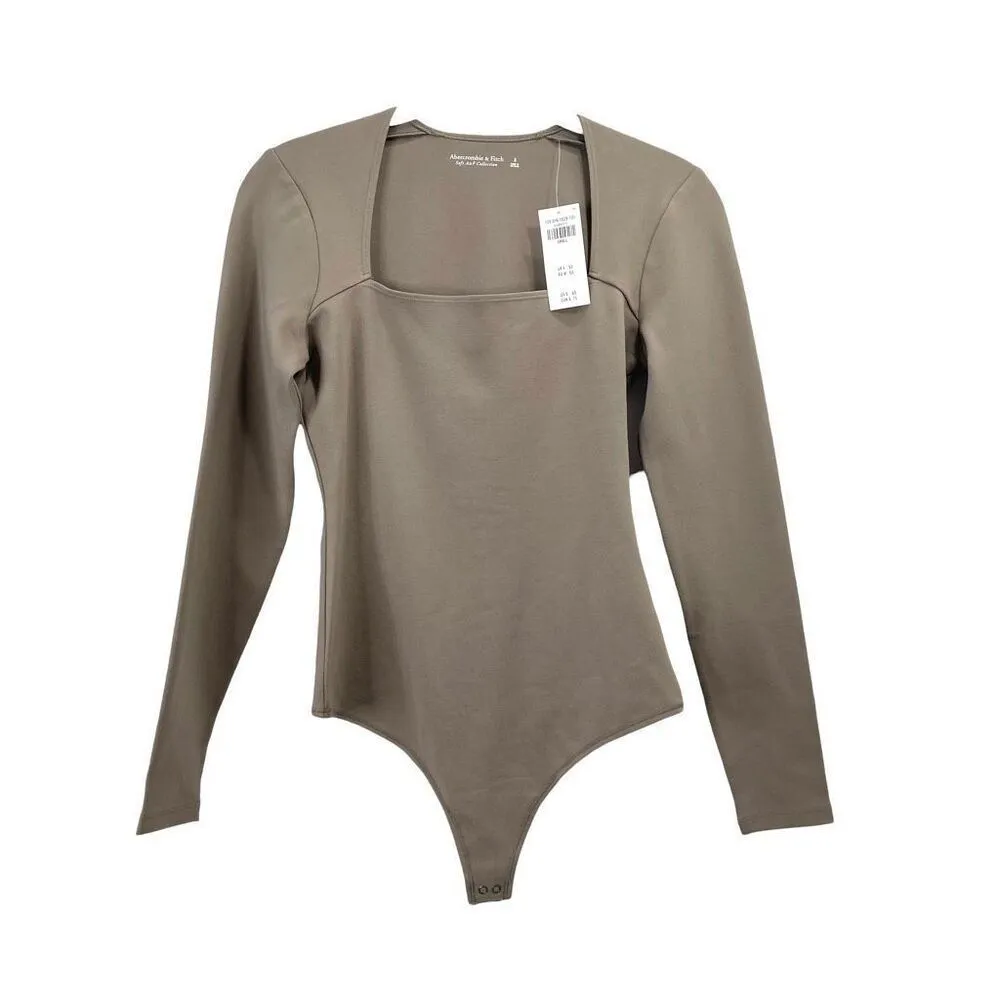 NEW Abercrombie & Fitch Long-Sleeve Cotton Seamless Fabric Squareneck Bodysuit S - Image 4
