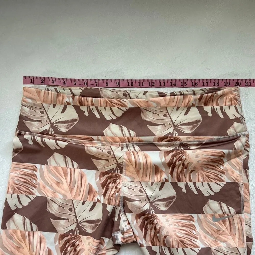 Nike Dri-Fit 3X Tropical Monstera Leaf Print Leggings | Neutral Peach Brown Acti - Image 6