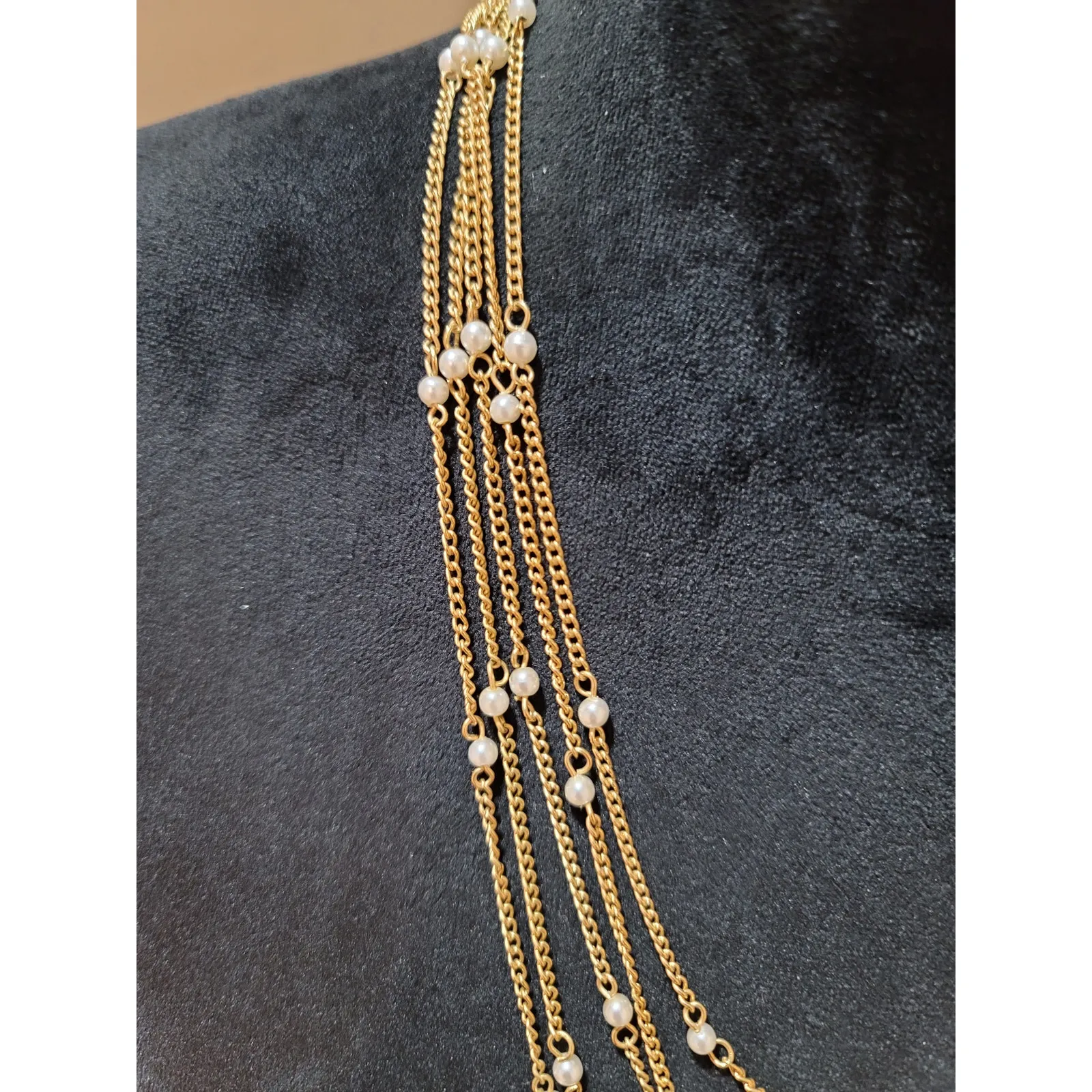 Women's Layered Gold Chain Pearl Necklace With Toggle Clasp Elegant Jewelry - Image 5