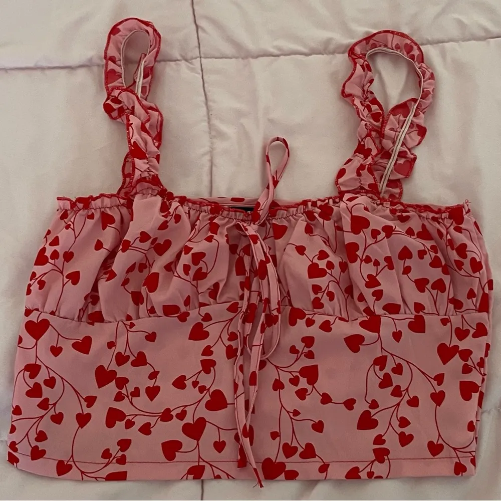 SHEIN pink red heart print all over crop top, size S Barbiecore festival summer - Image 13