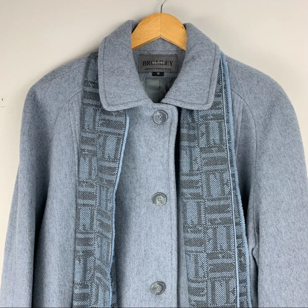 Vintage Bromley Collection Wool Blend Scarf Coat Blue Size 12 - Image 9