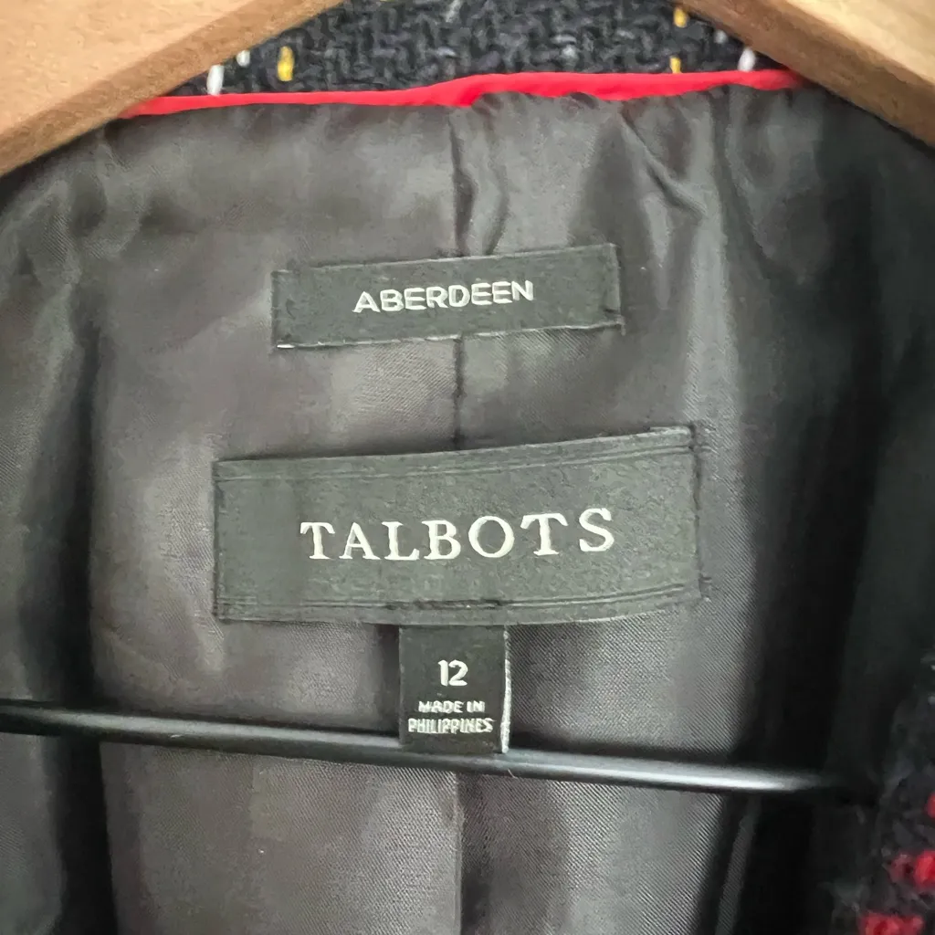 Talbots Aberdeen Red & Black Tartan Plaid Blazer Jacket two button wool blend 12 - Image 5