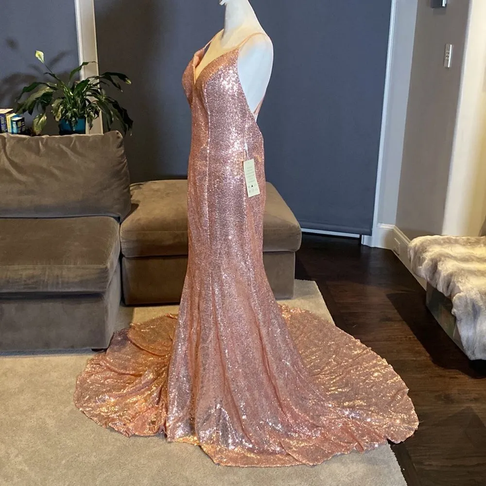 Women’s Pink Fully Sequined Mermaid Style Prom Party Dress Size 12 NWT Pink - Image 3