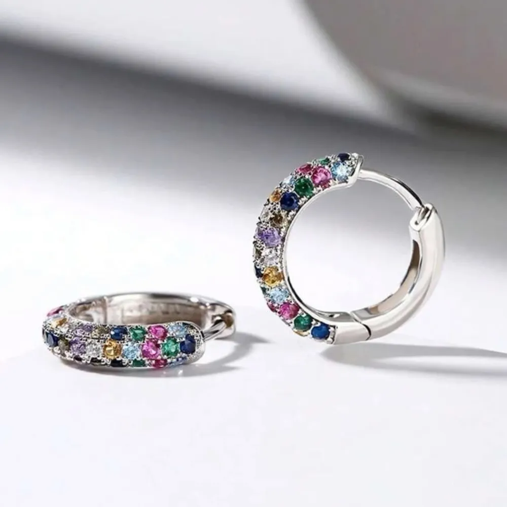 ✨ multi colored rhinestone earrings ✨​​​​​​ Silver - Image 5