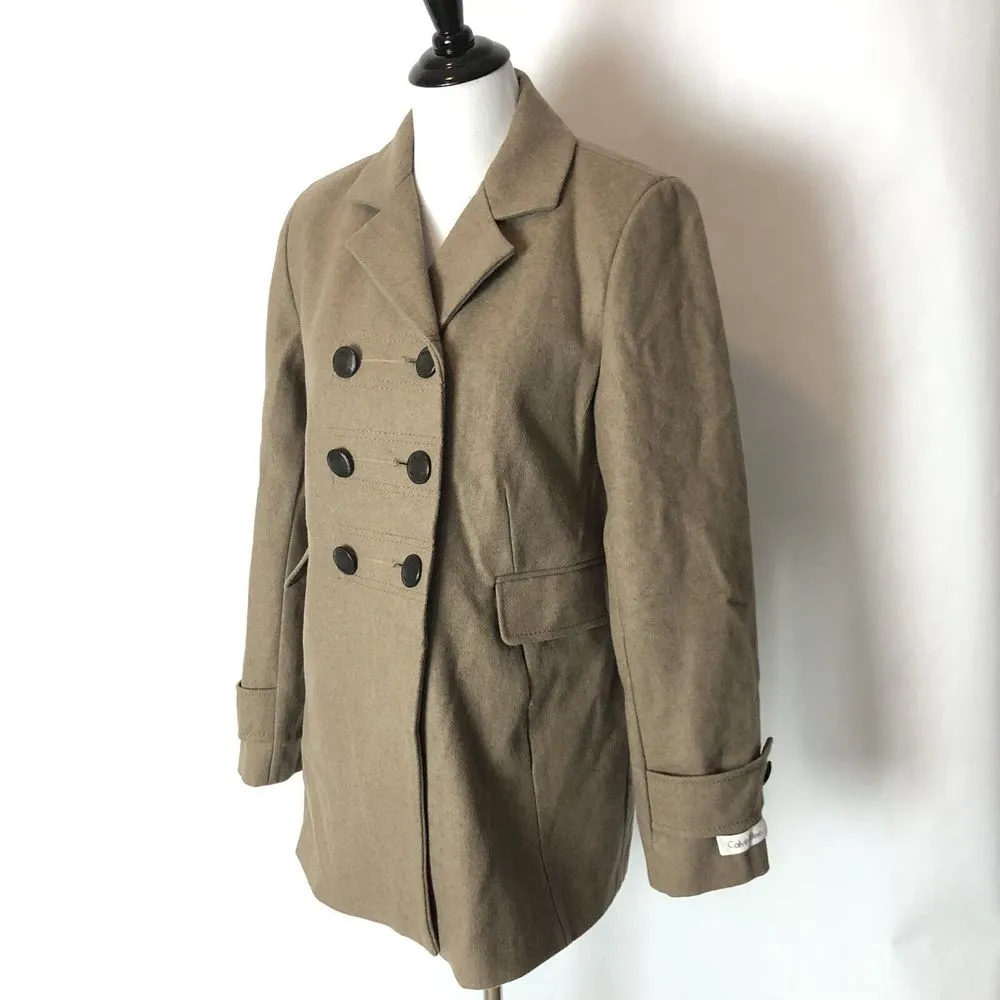 Calvin Klein Coat Women Size 6 Brown Wool Blend Double‎ Breasted Peacoat - Image 4