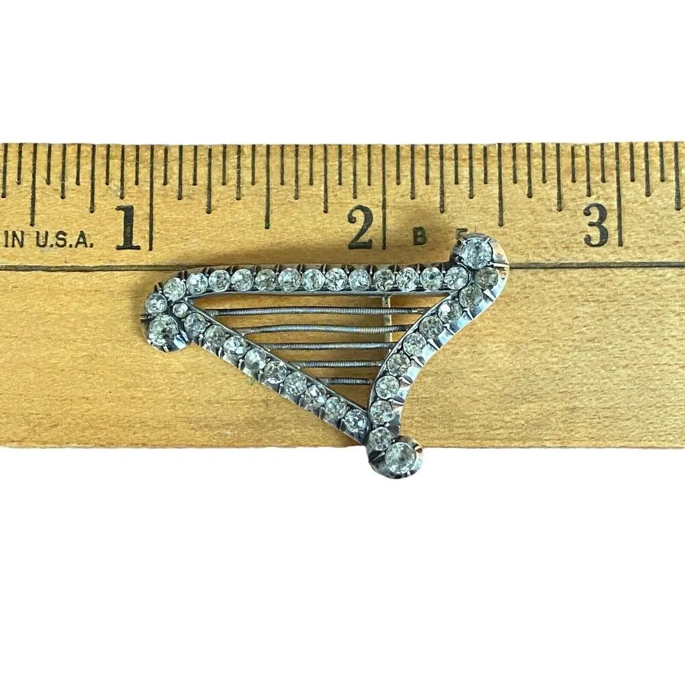 VINTAGE Sterling Silver Harp Rhinestones? Opera Stage Theater Musical Brooch Pin - Image 10