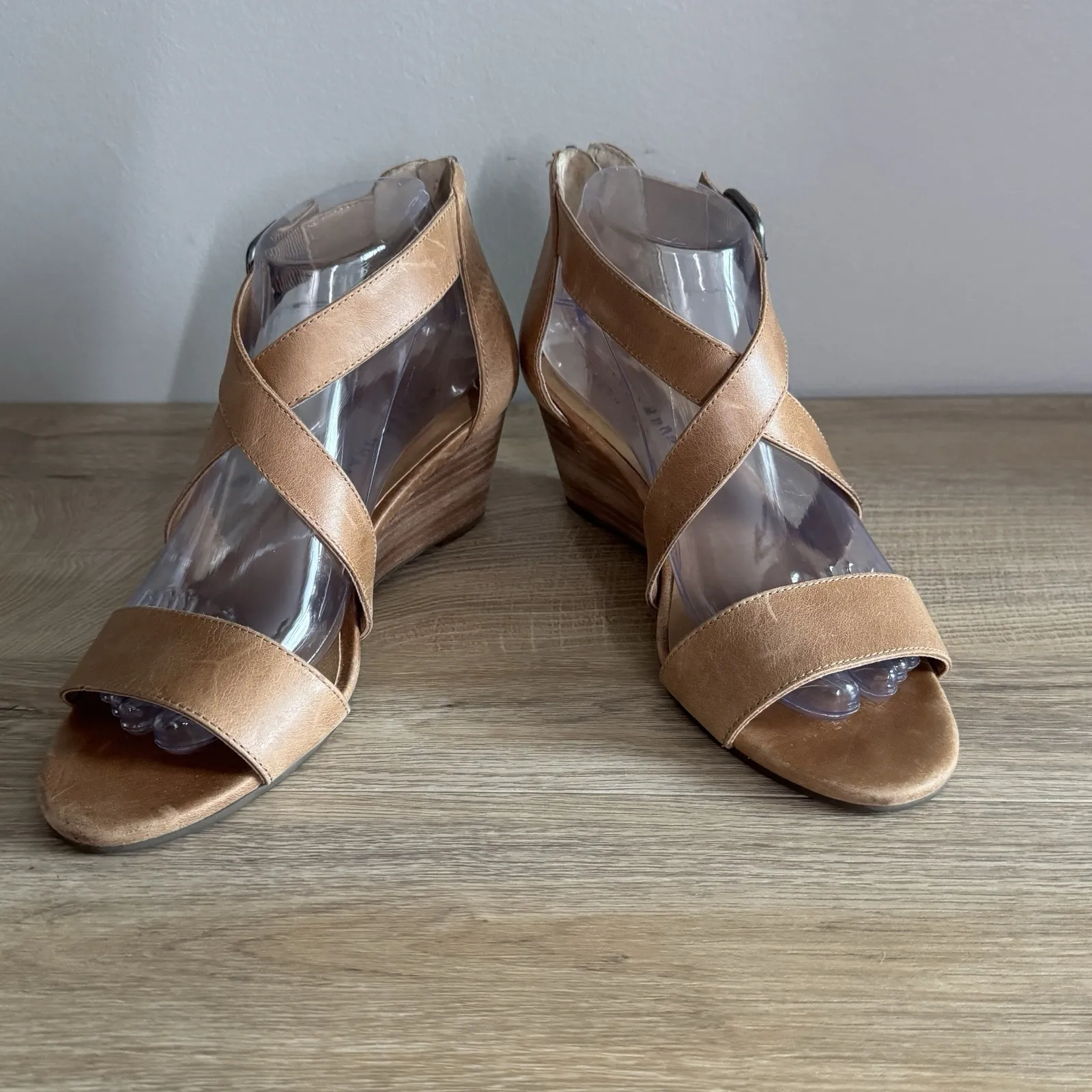 Lucky Brand Tan Leather Wedge Sandals Womens‎ 8M Jenley Summer Boho Classic - Image 6