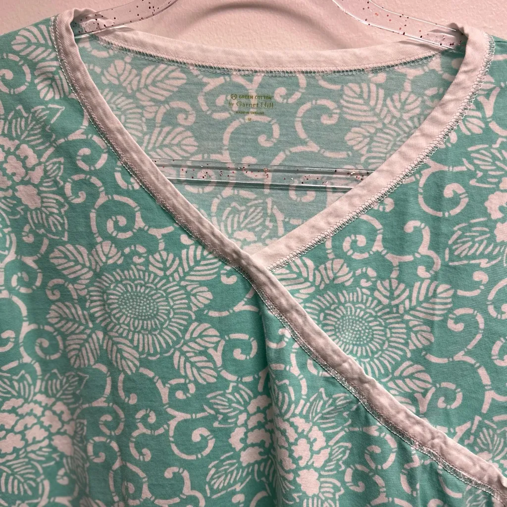 Garnet Hill Faux Wrap Long Sleeve Pajama Top - seafoam - Image 2