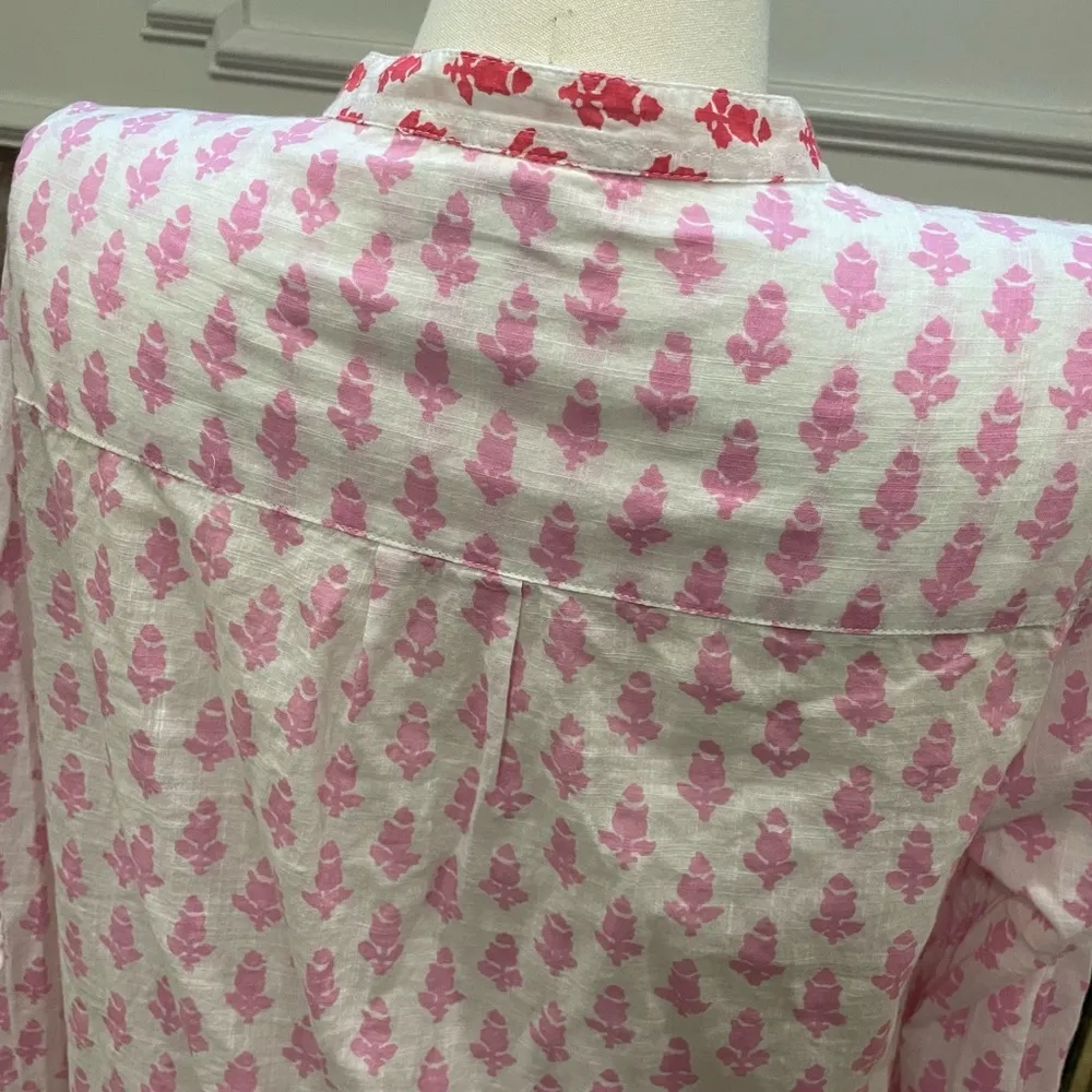 J. Crew leaf print, button up, pink and red blouse / S / Excellent condition - Image 6