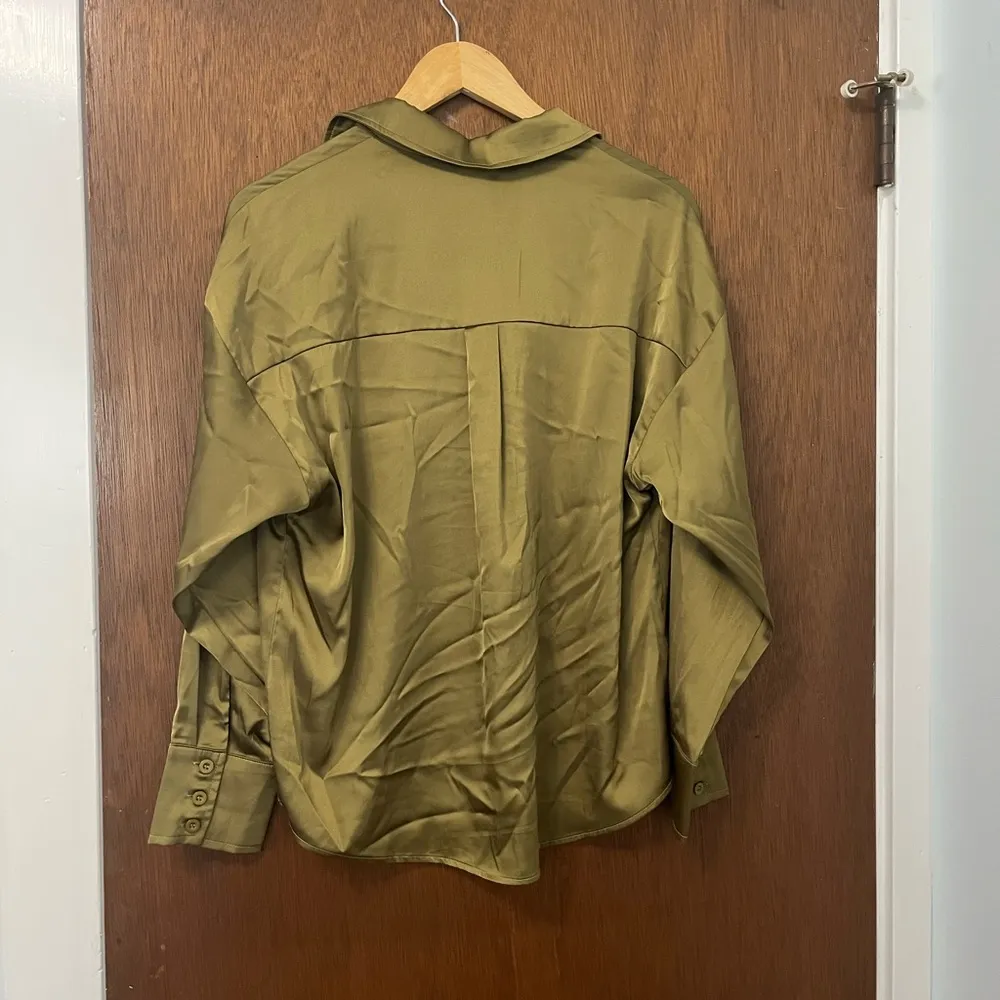 Olive Silky Oversized Button Down Shirt - Image 3