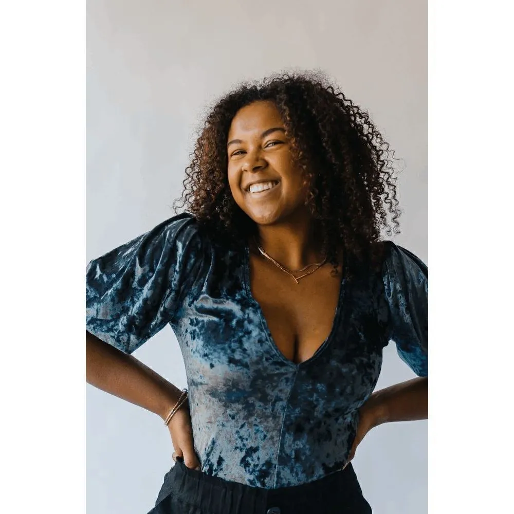 Free People Teal Velvet Dont You Wish Bodysuit Sunflower Seed, Small NWOT - Image 9