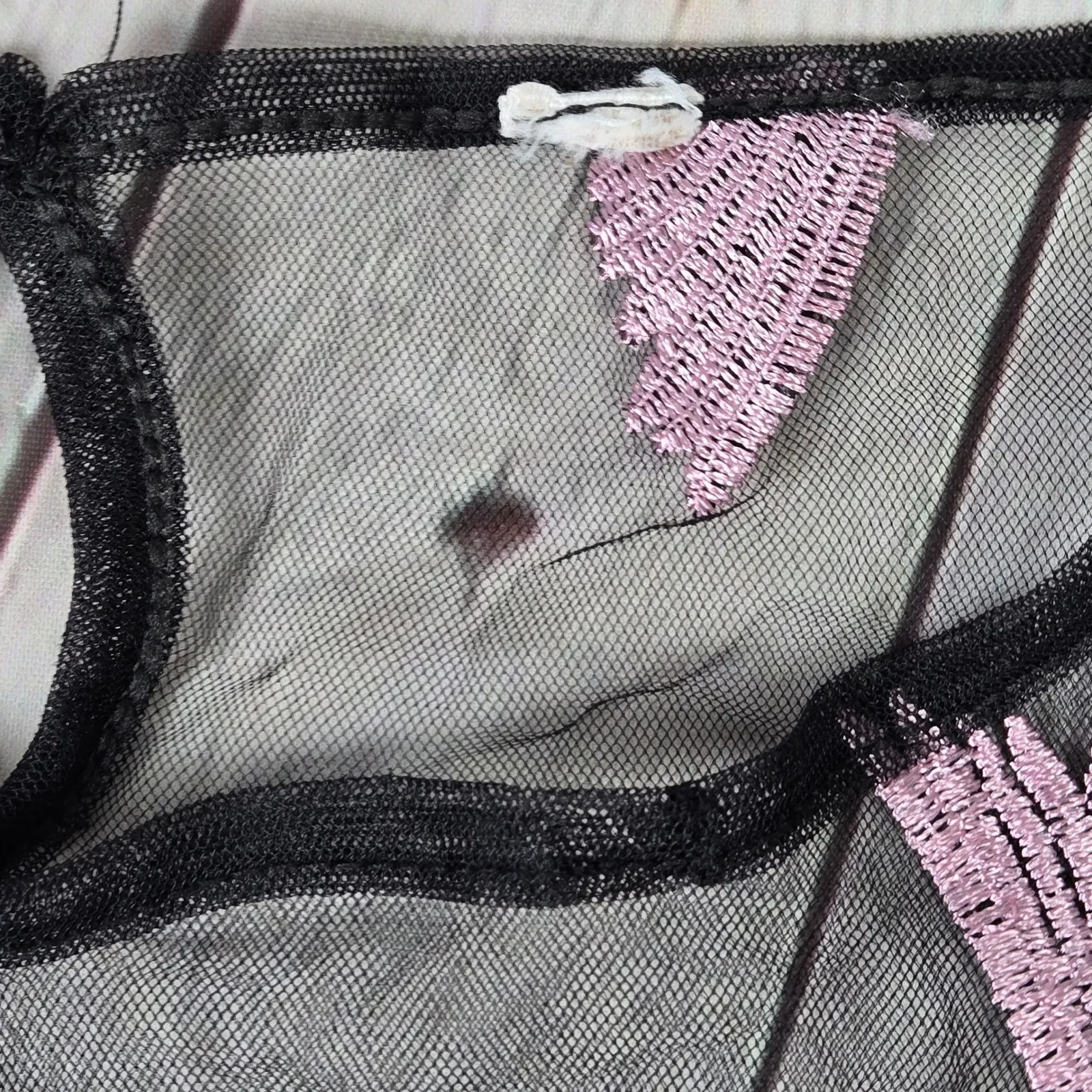 Sheer Black Embroidered‎ Bird Midi Dress Women's Mesh Long Sleeve Keyhole Button Size undefined - Image 4